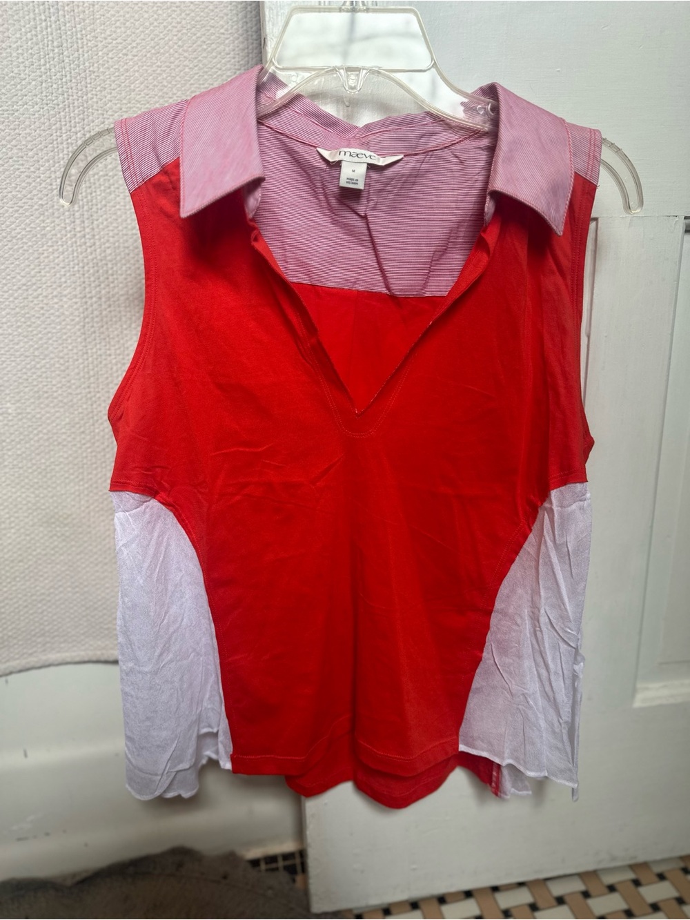 Maeve Red & Pink Sleeveless Collared Top (NEW- never worn, but missing tags)